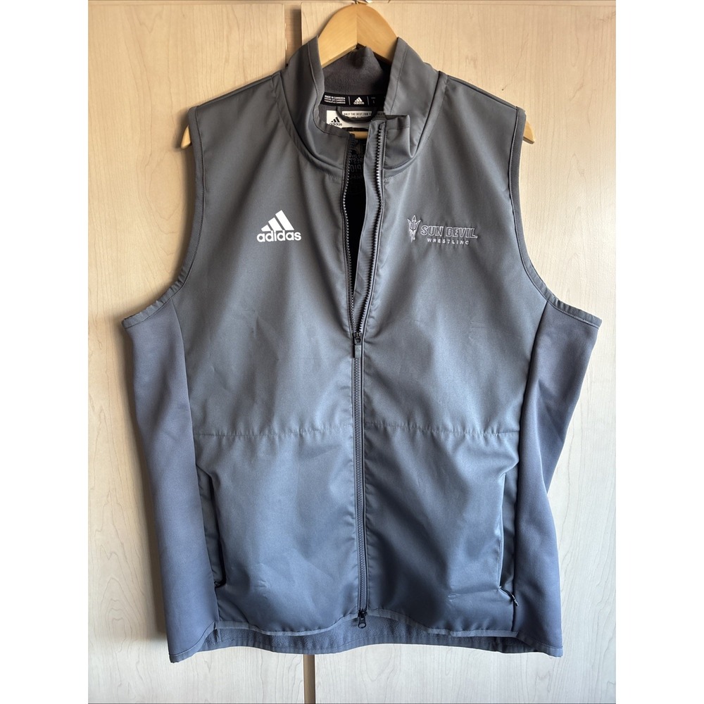 New ASU Wrestling Champs Adidas Men's Gray Full Zip Vest Logo Size Large LG NWT